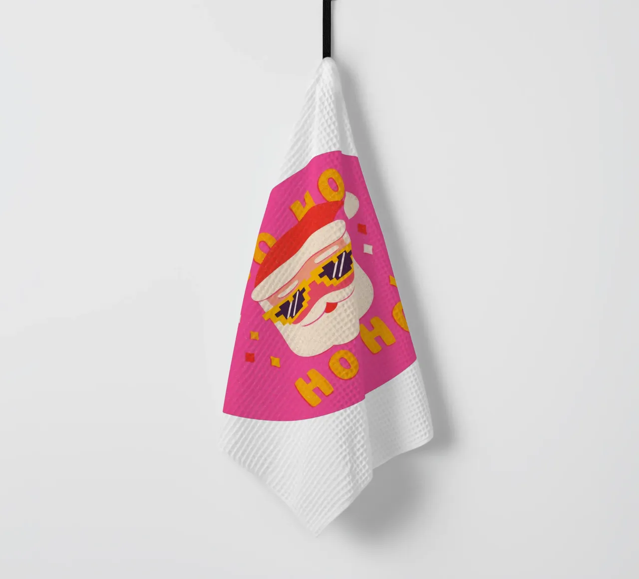 Babbo Natale in stile pixel rosa canovaccio da cucina da Carinaprint