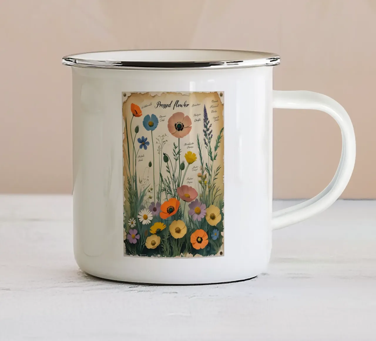 Fiori pressati Wild Meadow tazza in smalto da Botanical Gallery