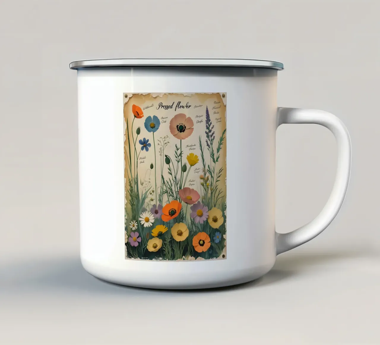 Fiori pressati Wild Meadow tazza in smalto da Botanical Gallery