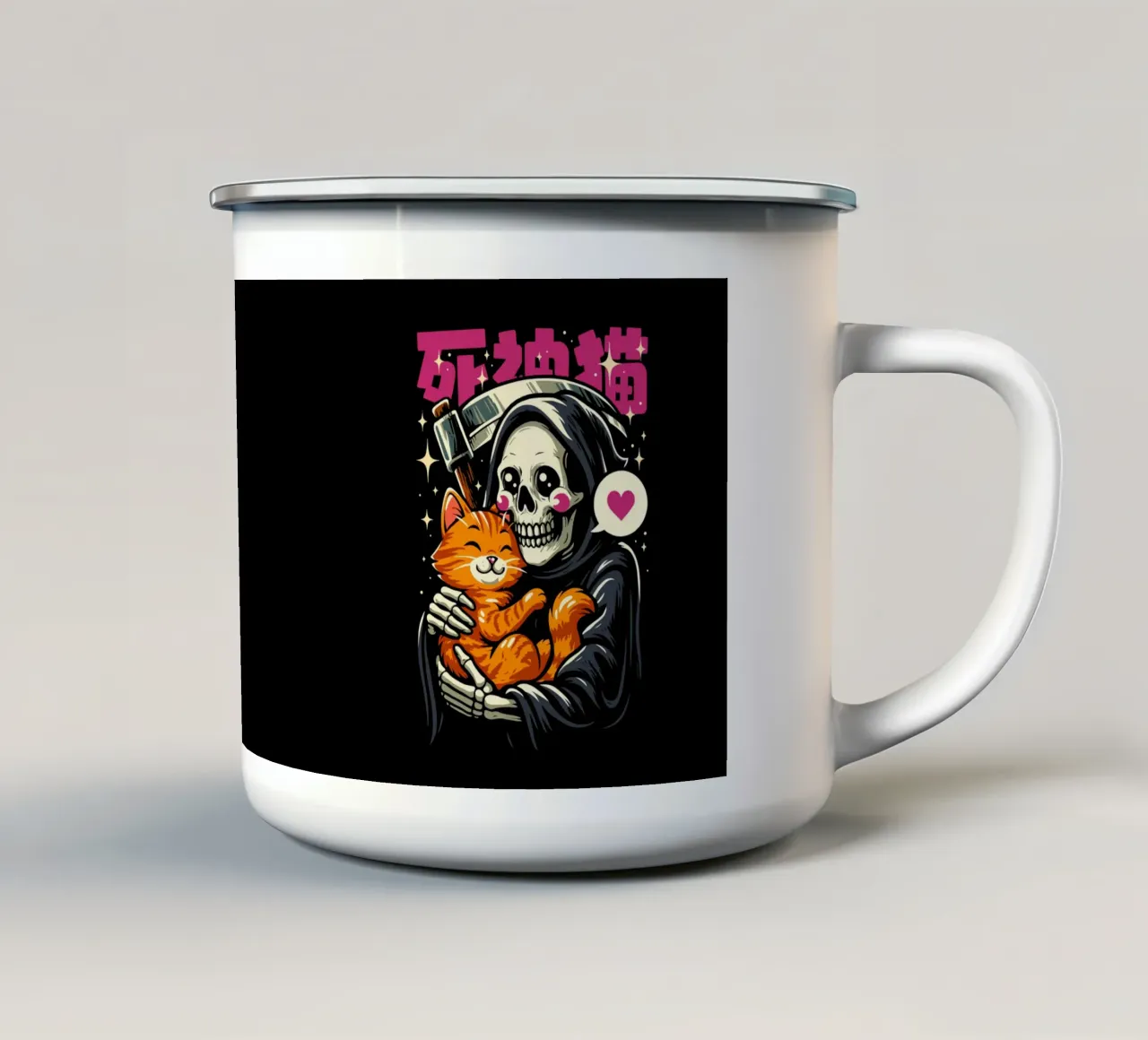 Il Tristo Mietitore ama un gatto carino tazza in smalto da LM2KONE