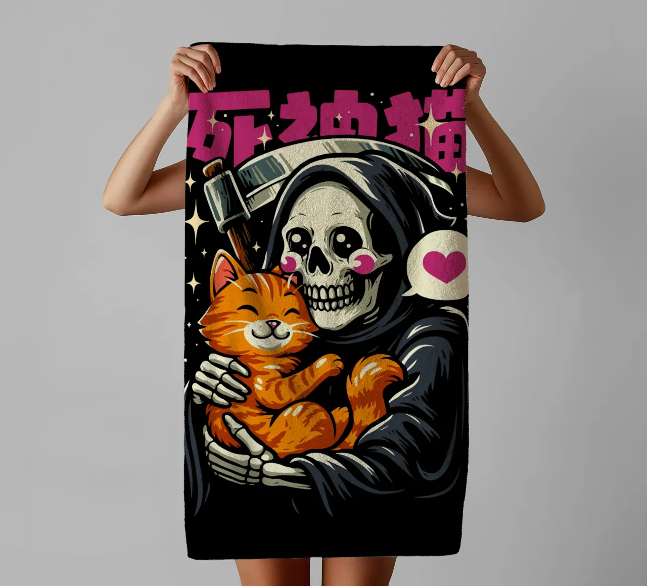La Faucheuse aime un chat mignon serviette de bain de LM2KONE