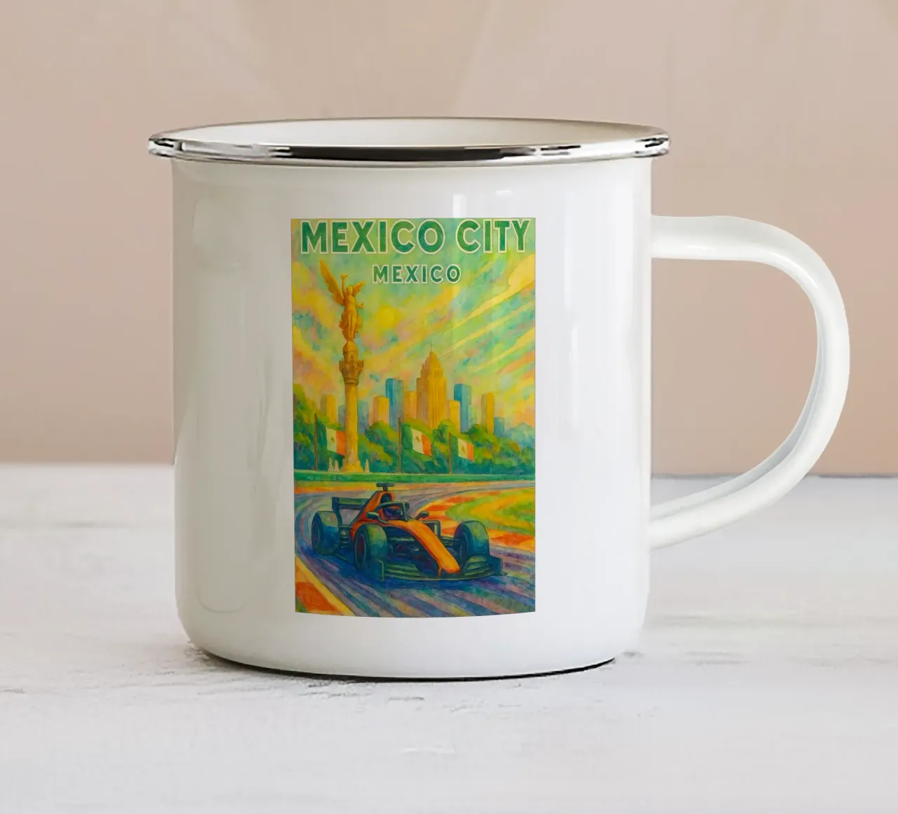 gran premio di città del messico disegno di auto d'epoca tazza in smalto da orchida