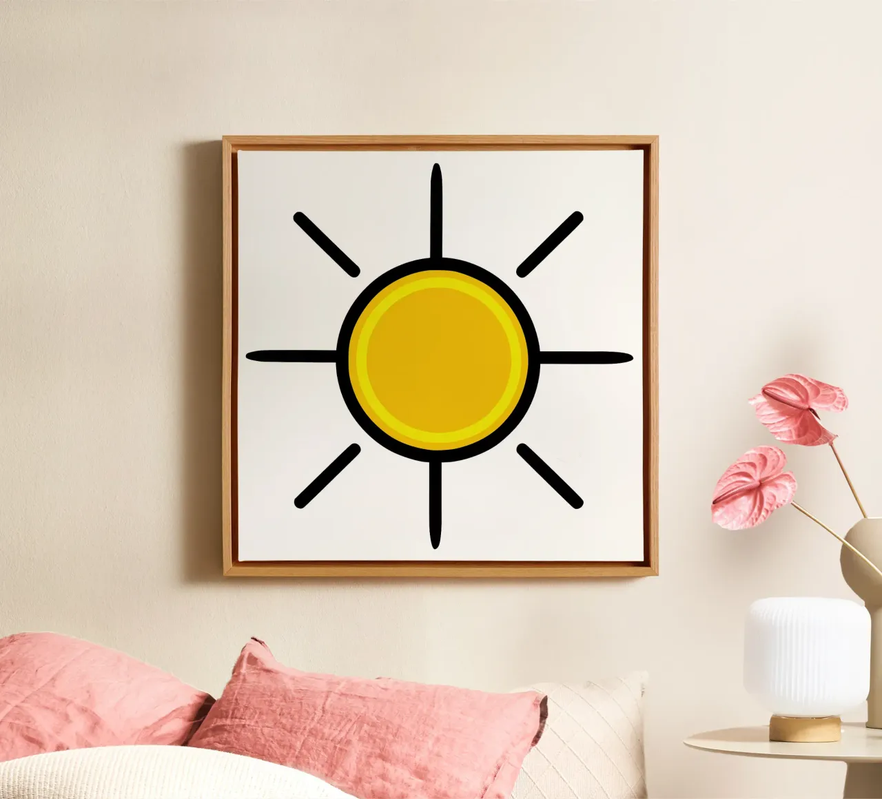 Gele zon, wat kleur in het leven canvas met Baklijst van Bold & Simple