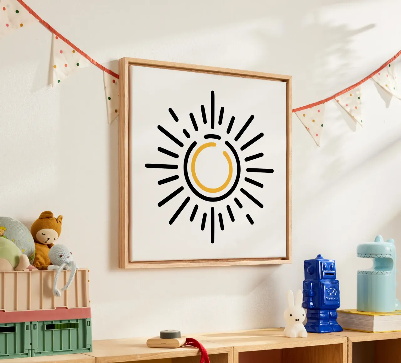 Sun in minimalism - radiant design for your home canvas with Floater frame by Bold & Simple