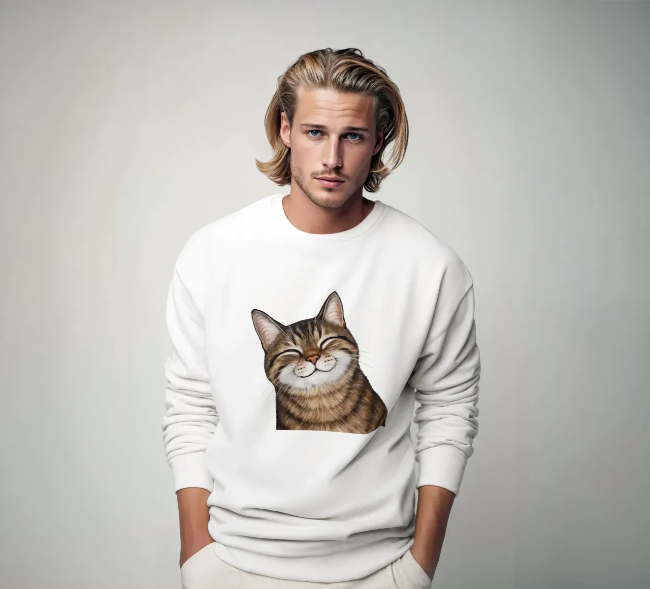 Smiling cat - cat portrait for a good mood sweatshirt by KidzStudio