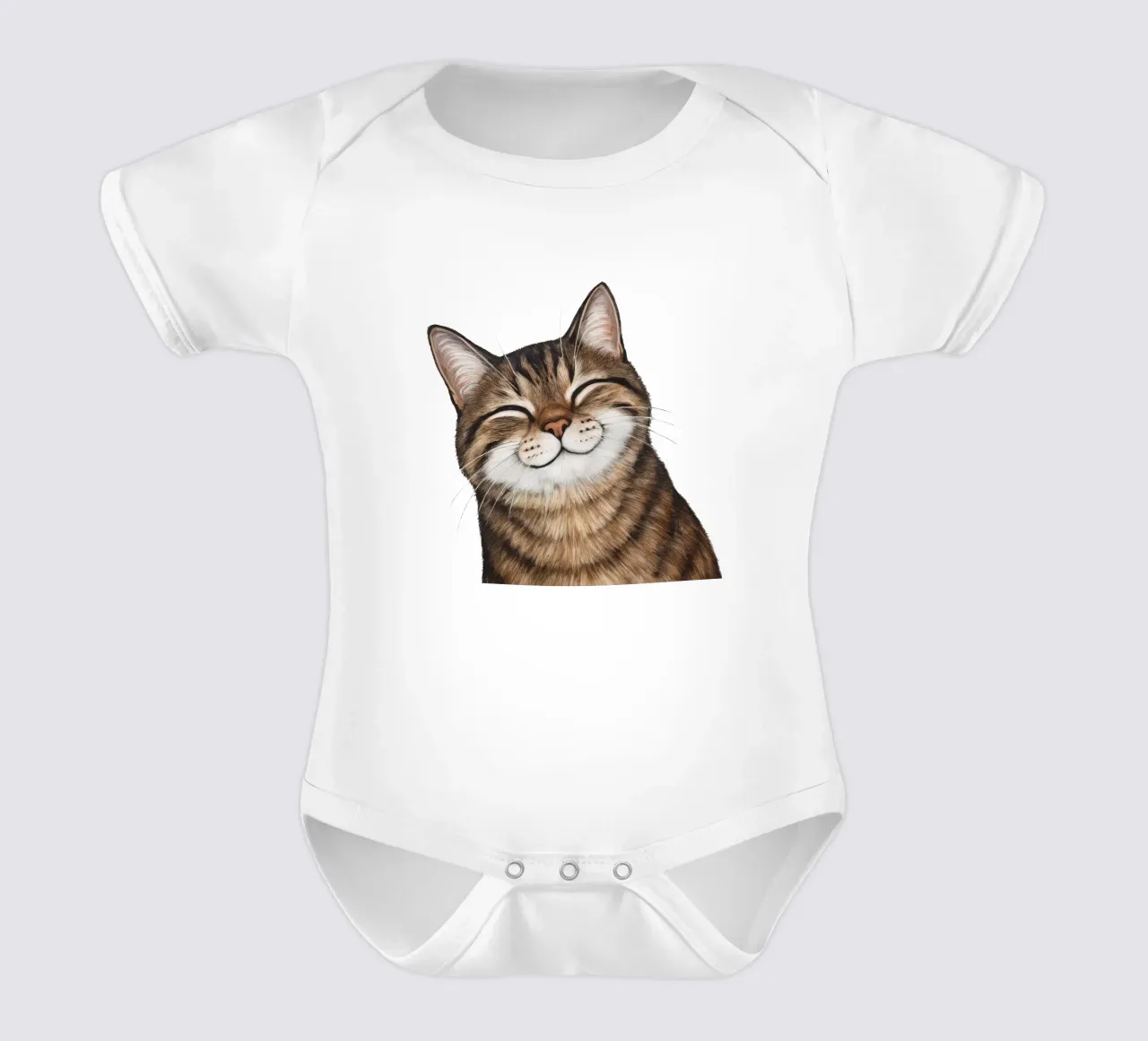 Smiling cat - cat portrait for a good mood short-sleeve baby romper by KidzStudio