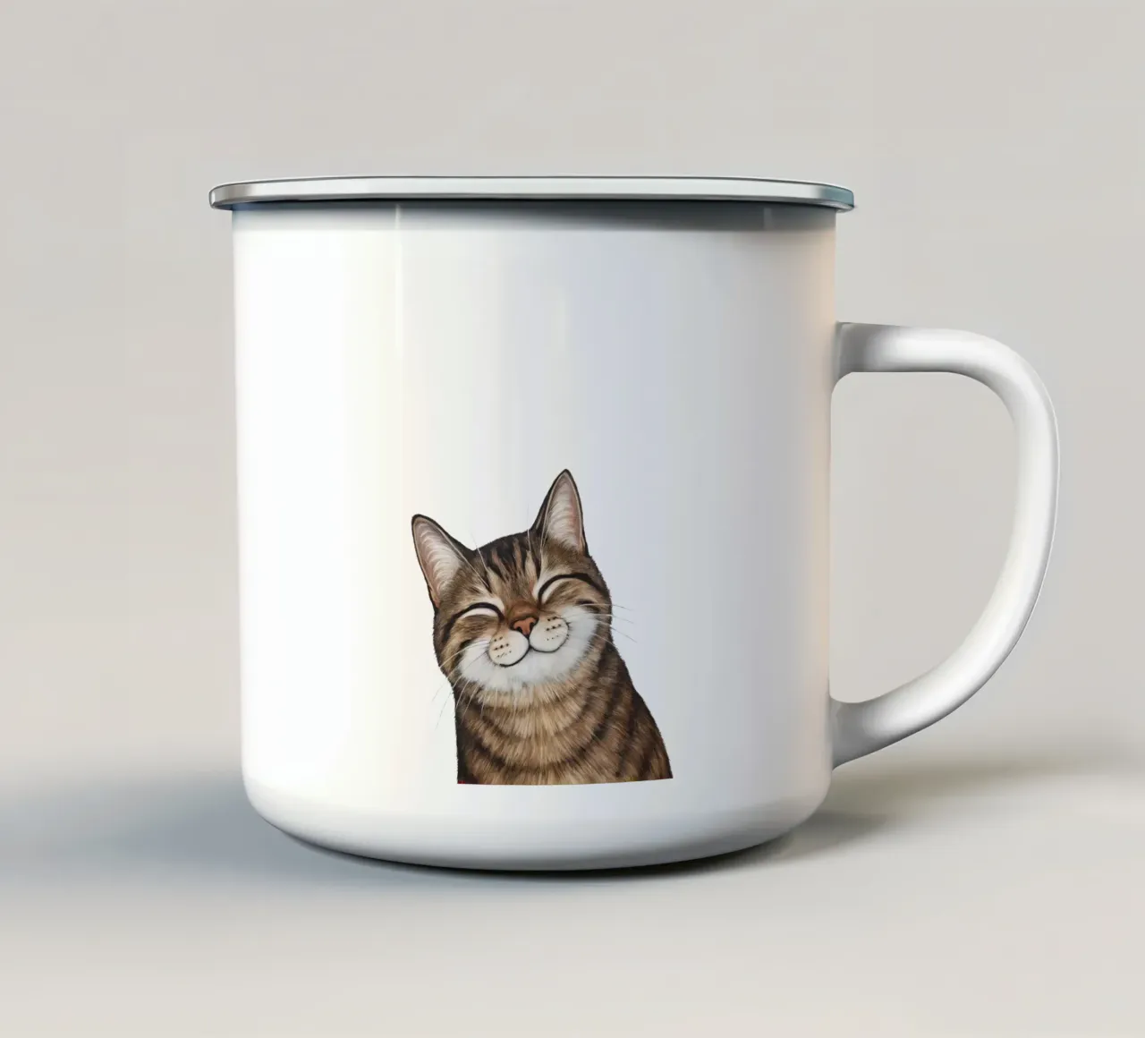 Smiling cat - cat portrait for a good mood enamel mug by KidzStudio