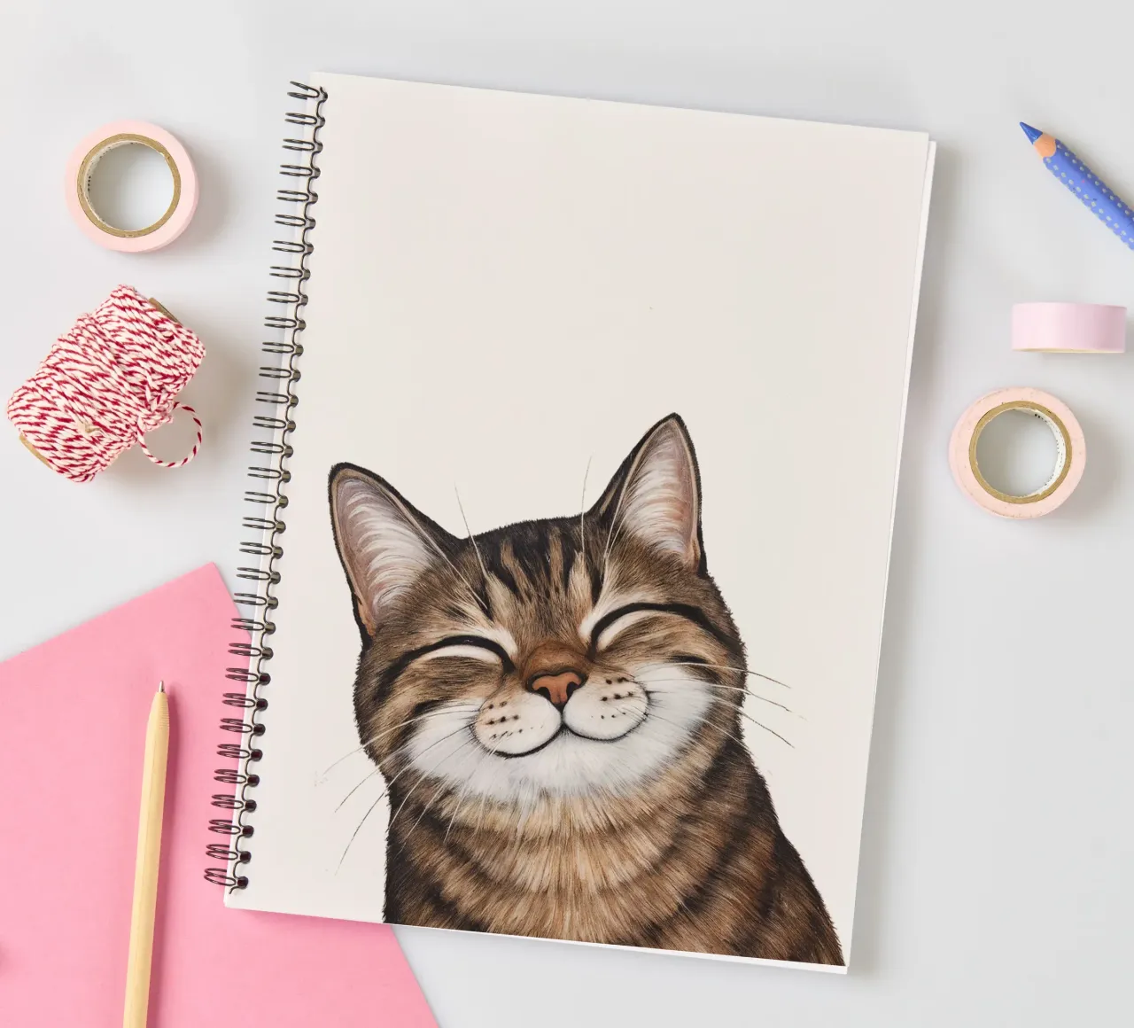 Smiling cat - cat portrait for a good mood spiral notebook by KidzStudio