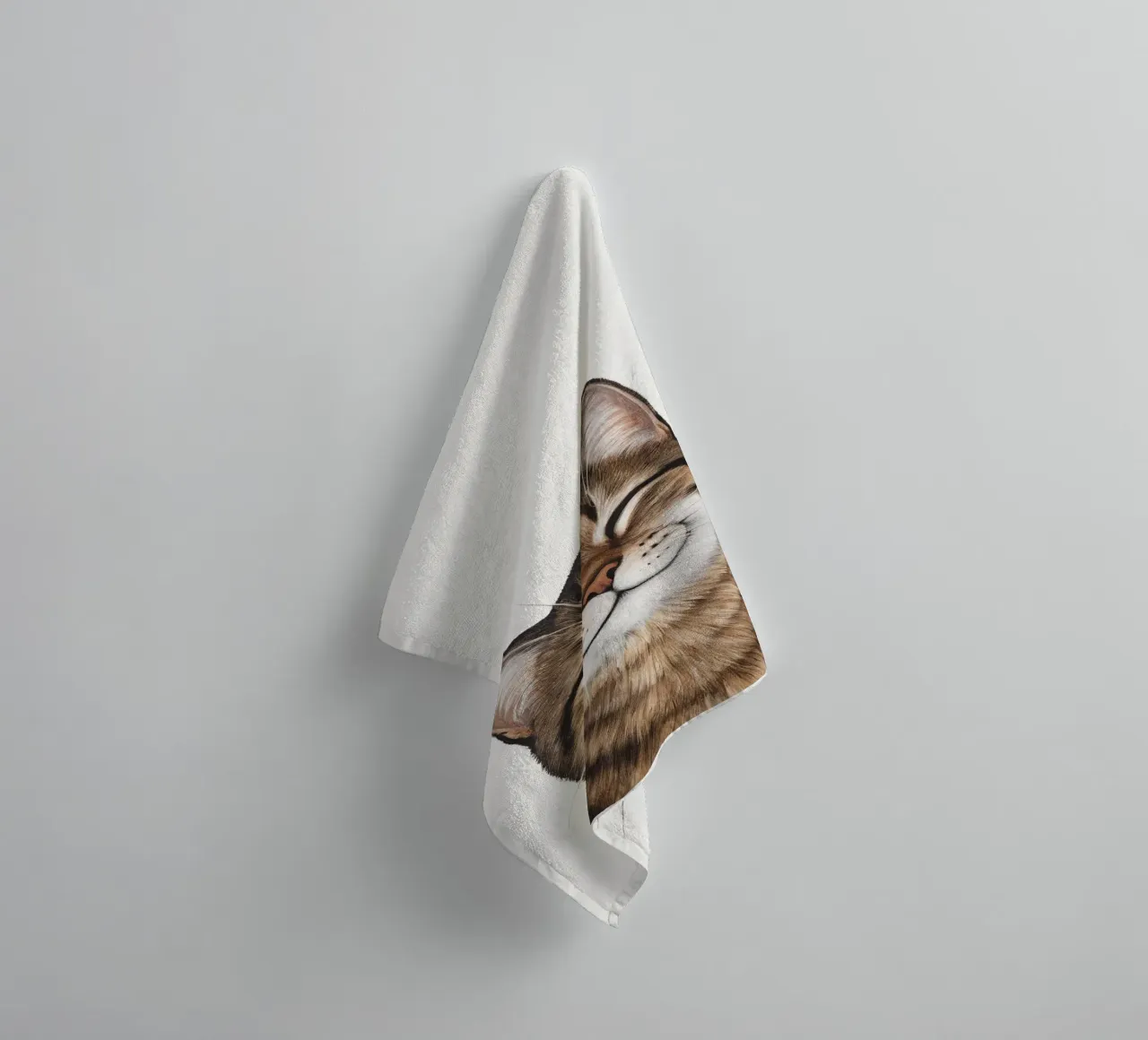 Smiling cat - cat portrait for a good mood towel by KidzStudio