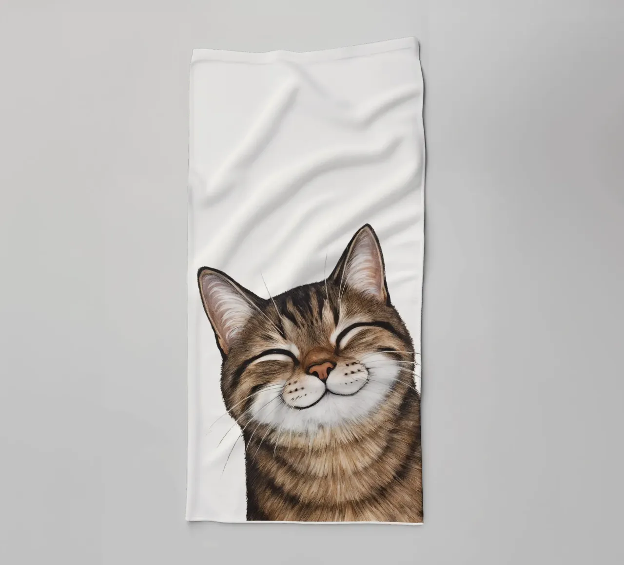 Smiling cat - cat portrait for a good mood towel by KidzStudio