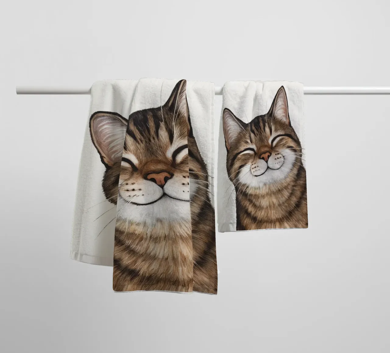 Smiling cat - cat portrait for a good mood towel by KidzStudio