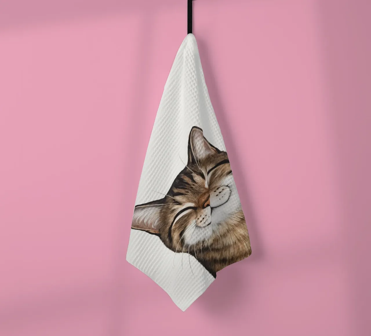 Smiling cat - cat portrait for a good mood tea towel by KidzStudio