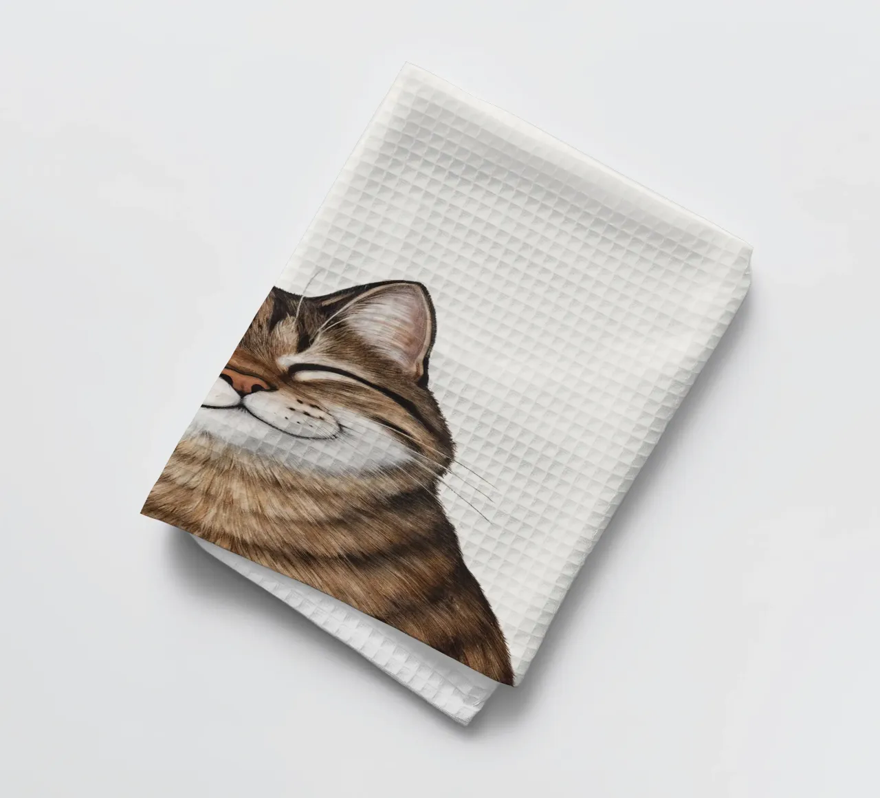 Smiling cat - cat portrait for a good mood tea towel by KidzStudio