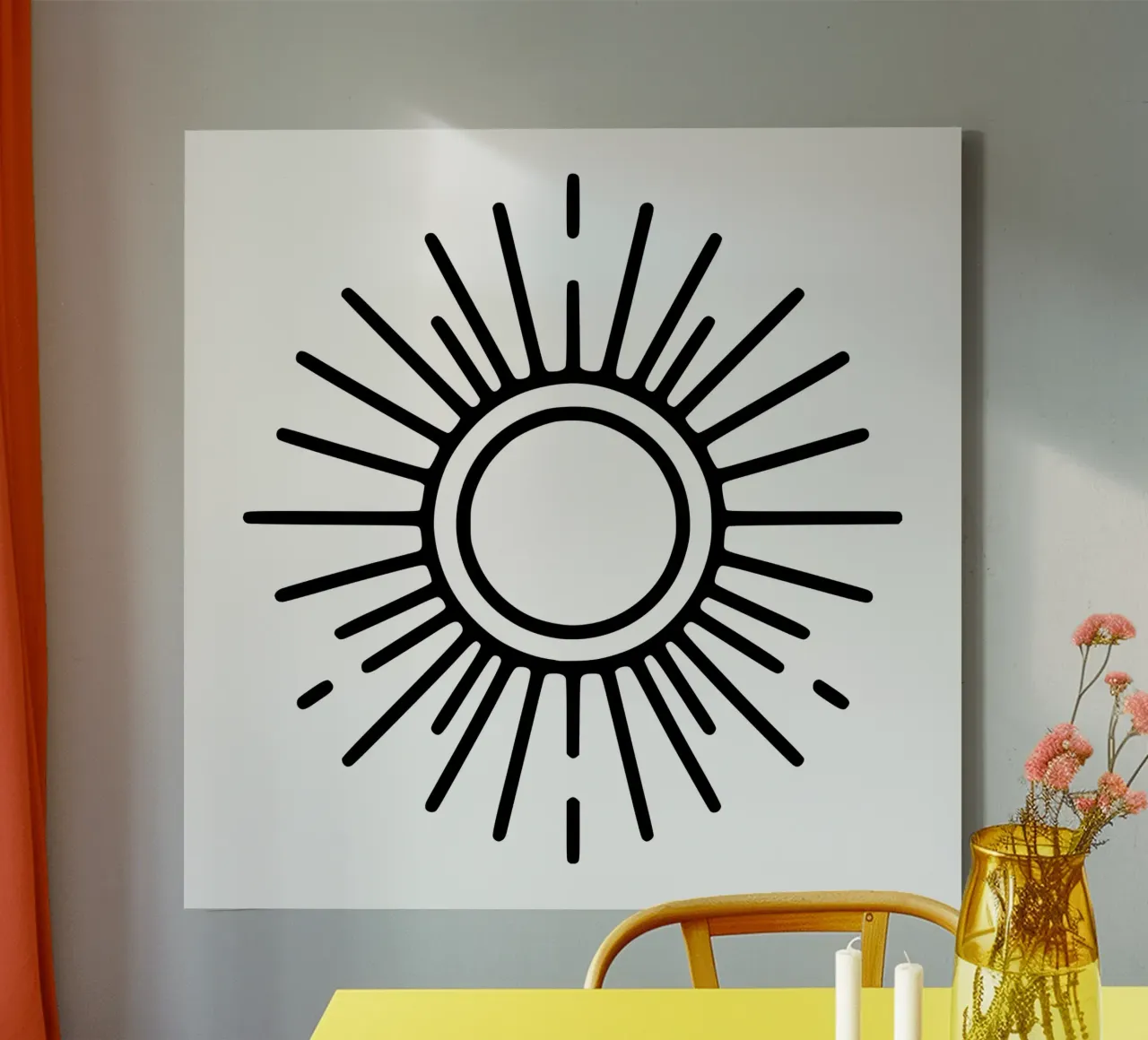 Una luminosità sottile: un sole minimalista tela con Cornice a cassetta da Bold & Simple