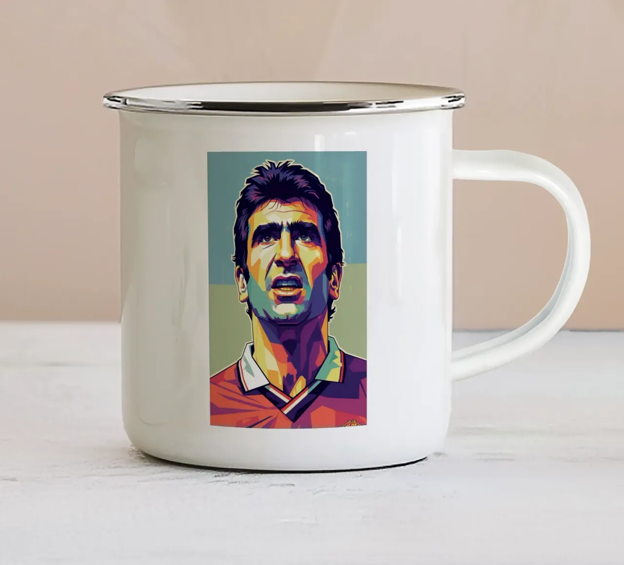 Erick Cantona WPAP art tazza in smalto da Hantamrata