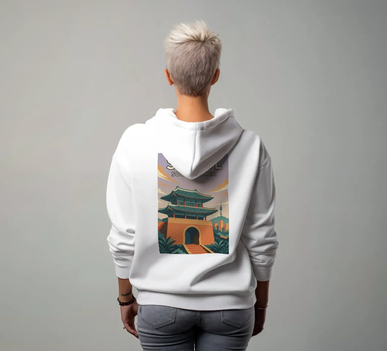 seúl corea del sur dibujo sudadera con capucha de jasmines