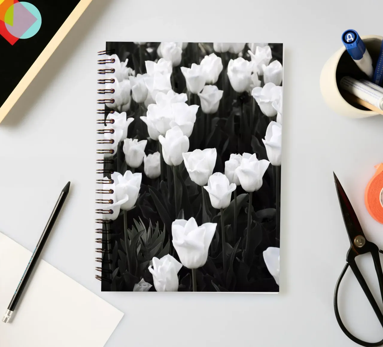white tulip spring heaven spiral notebook by Studio Nahili