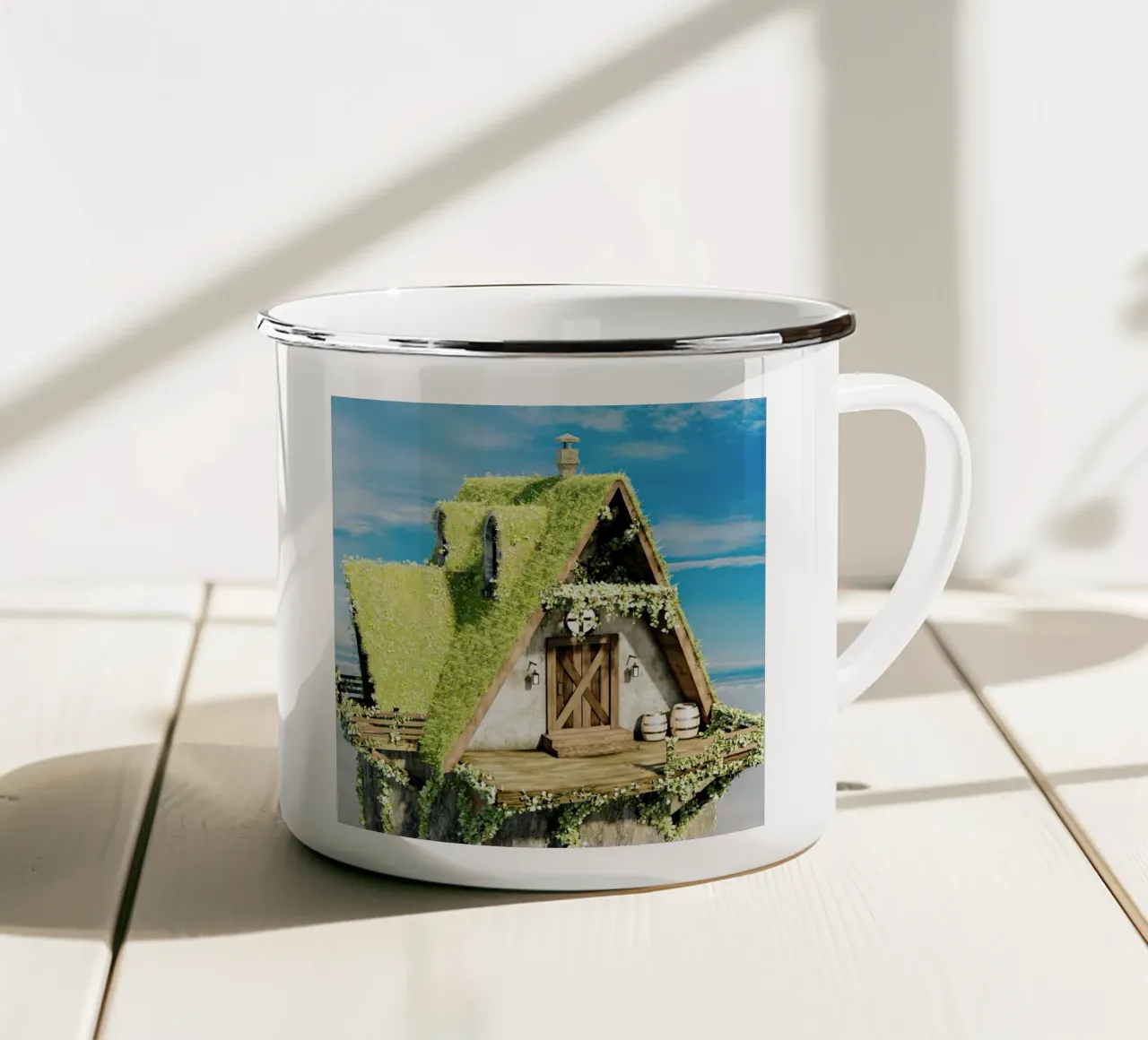 triangle house on sky tazza in smalto da feny