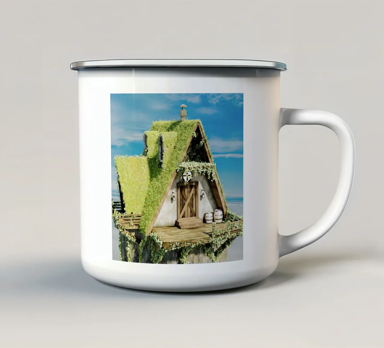 triangle house on sky tazza in smalto da feny