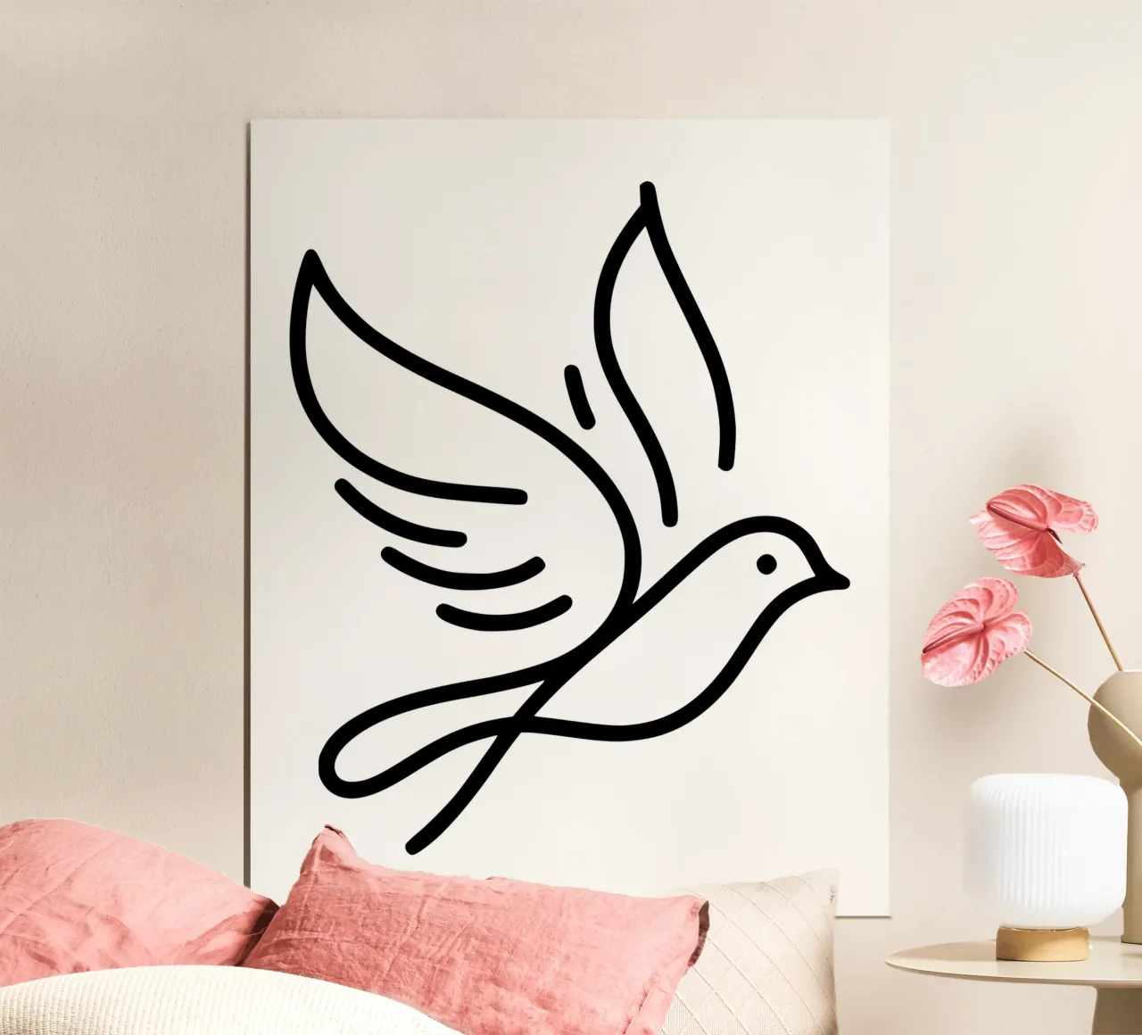 Natura e minimalismo combinati - illustrazione di uccelli in line art poster con telaio in legno da Bold & Simple