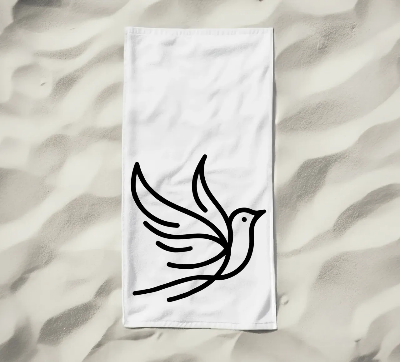 Flight of the bird - minimalist line art for your home beach towel by Bold & Simple
