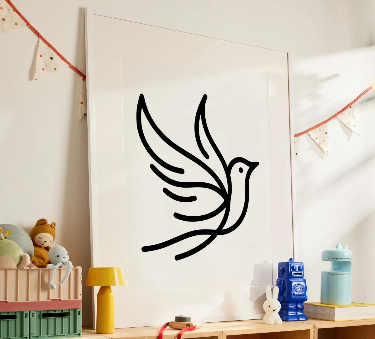 Flight of the bird - minimalist line art for your home poster by Bold & Simple