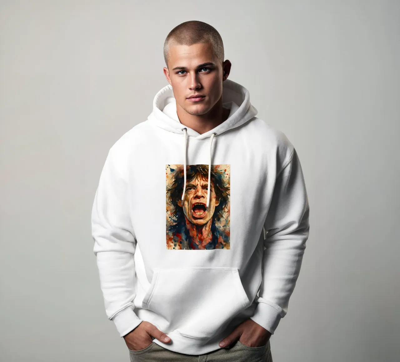 Ritratto ad acquerello di Mick Jagger felpa con cappuccio da 🎁 ARTVI-SHOP