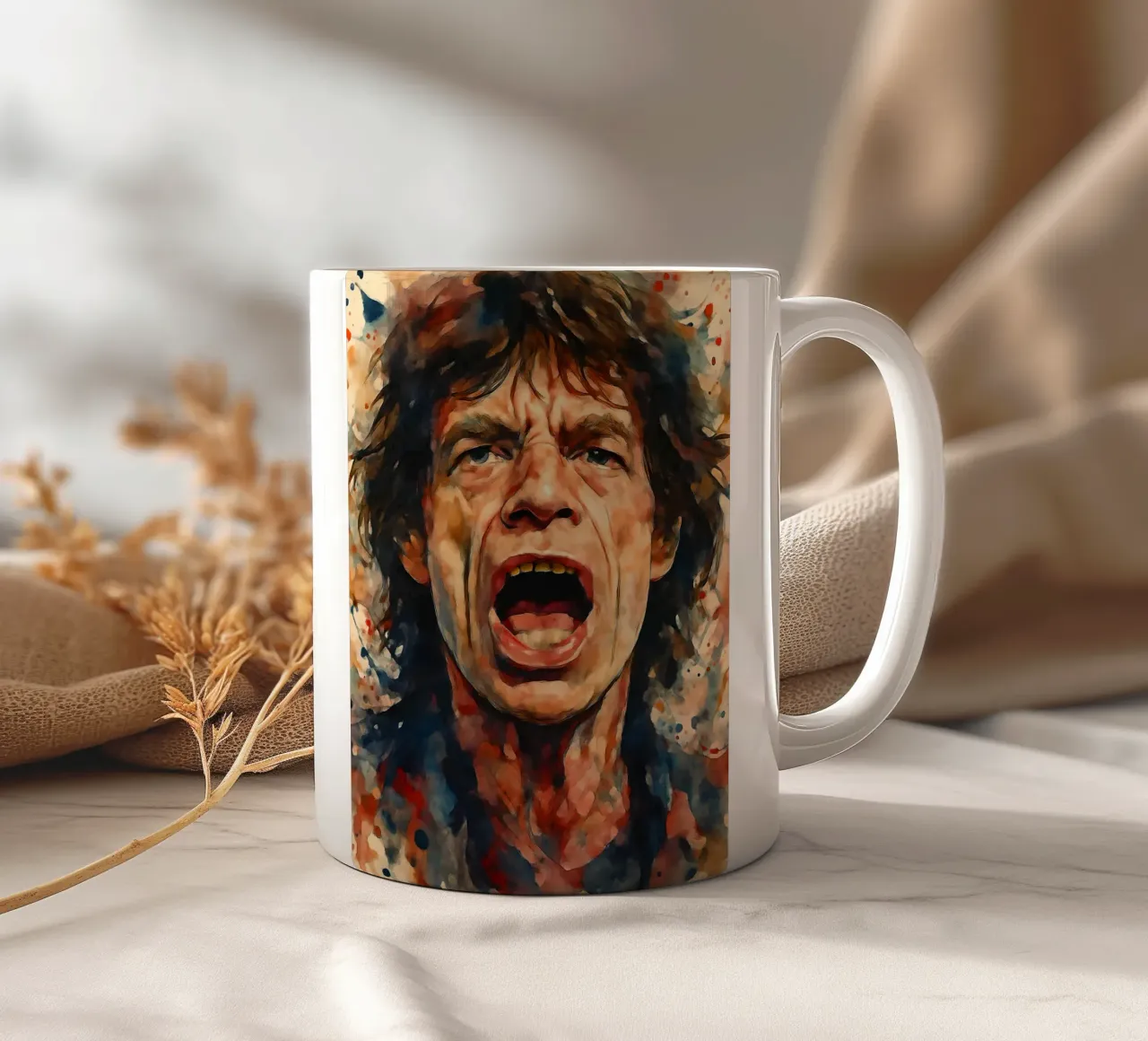 Ritratto ad acquerello di Mick Jagger tazza in ceramica da 🎁 NOBELART