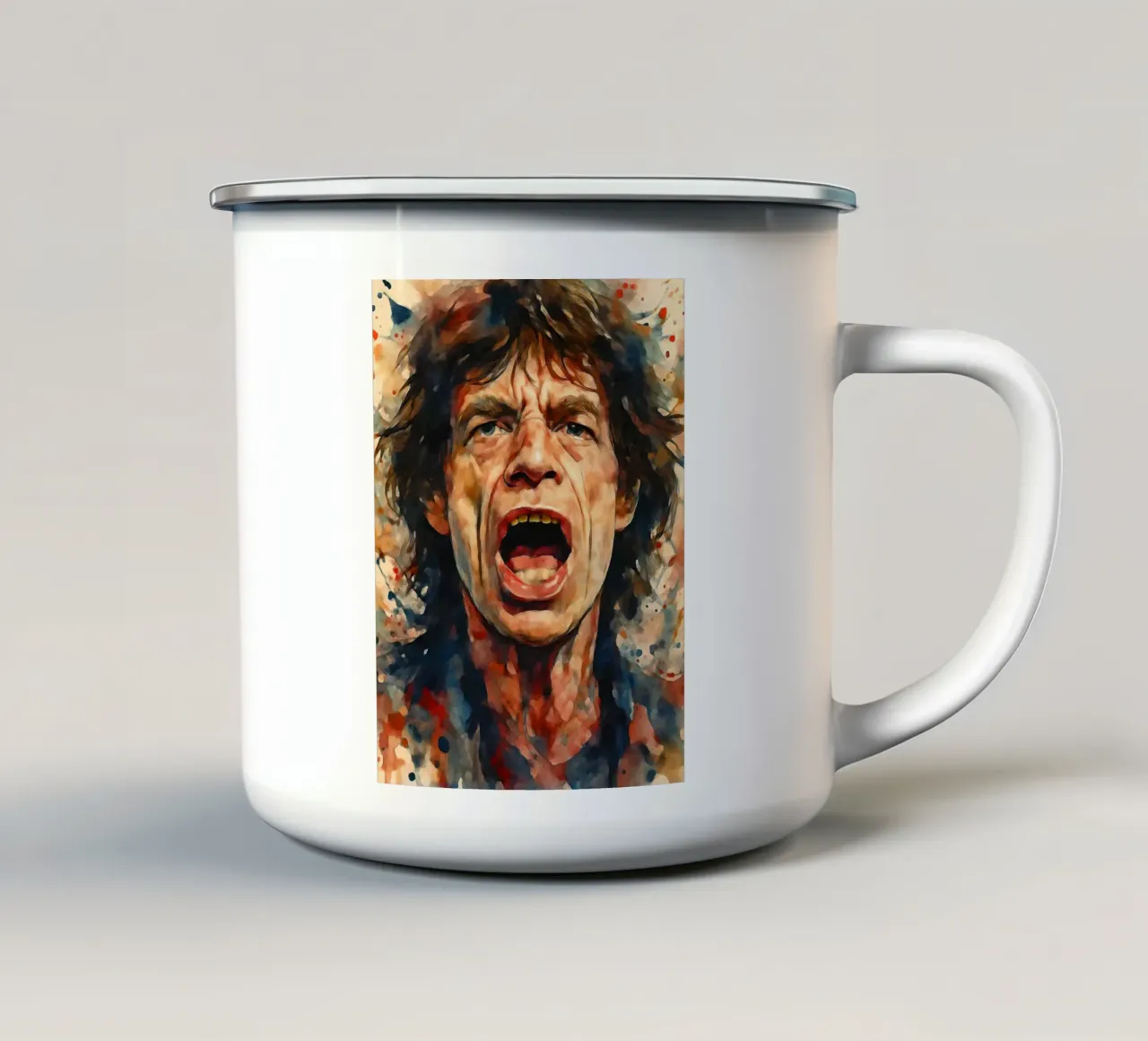Ritratto ad acquerello di Mick Jagger tazza in smalto da 🎁 ARTVI-SHOP