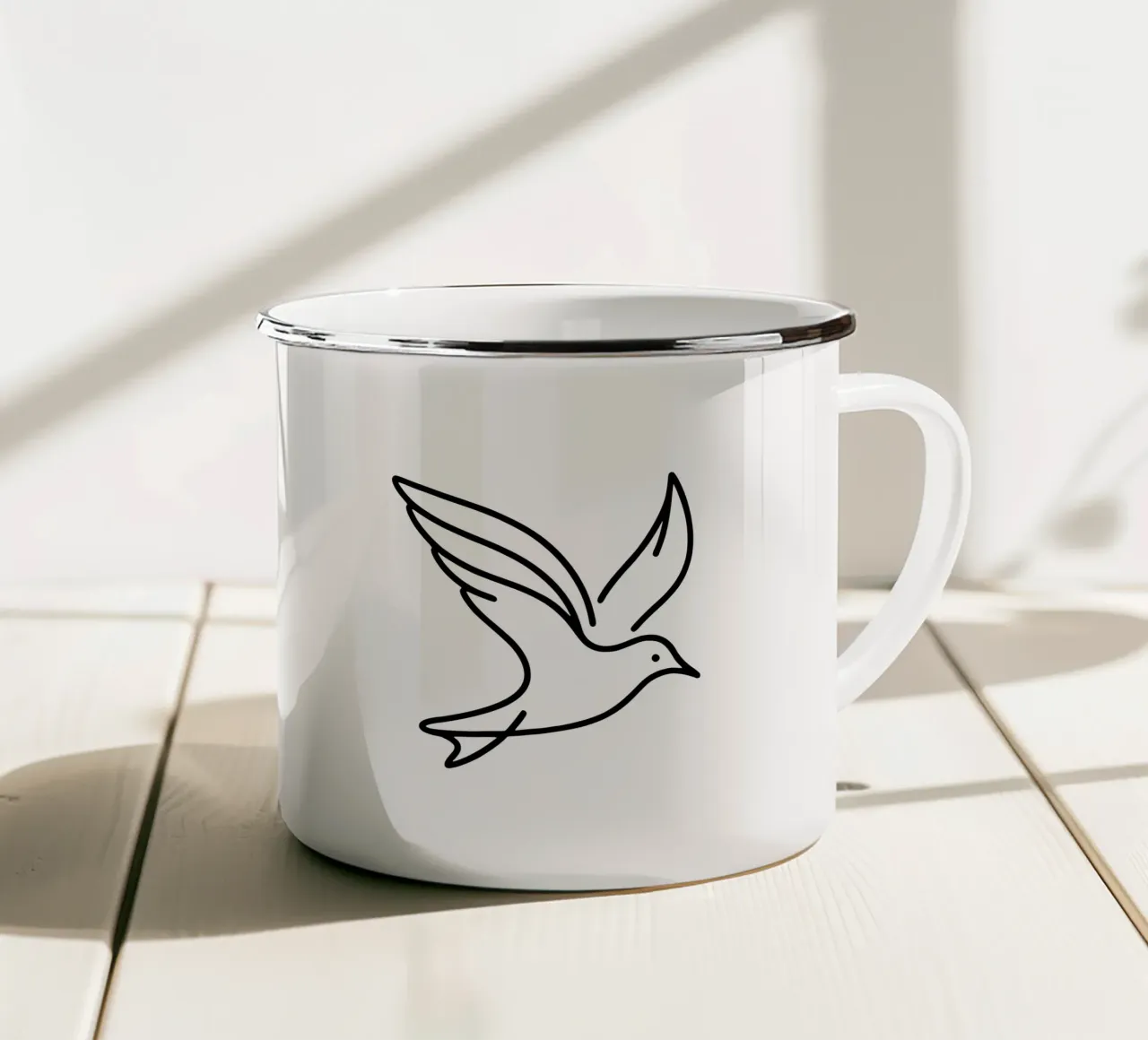 Gabbiano in line art, volo elegante di un uccello tazza in smalto da Bold & Simple