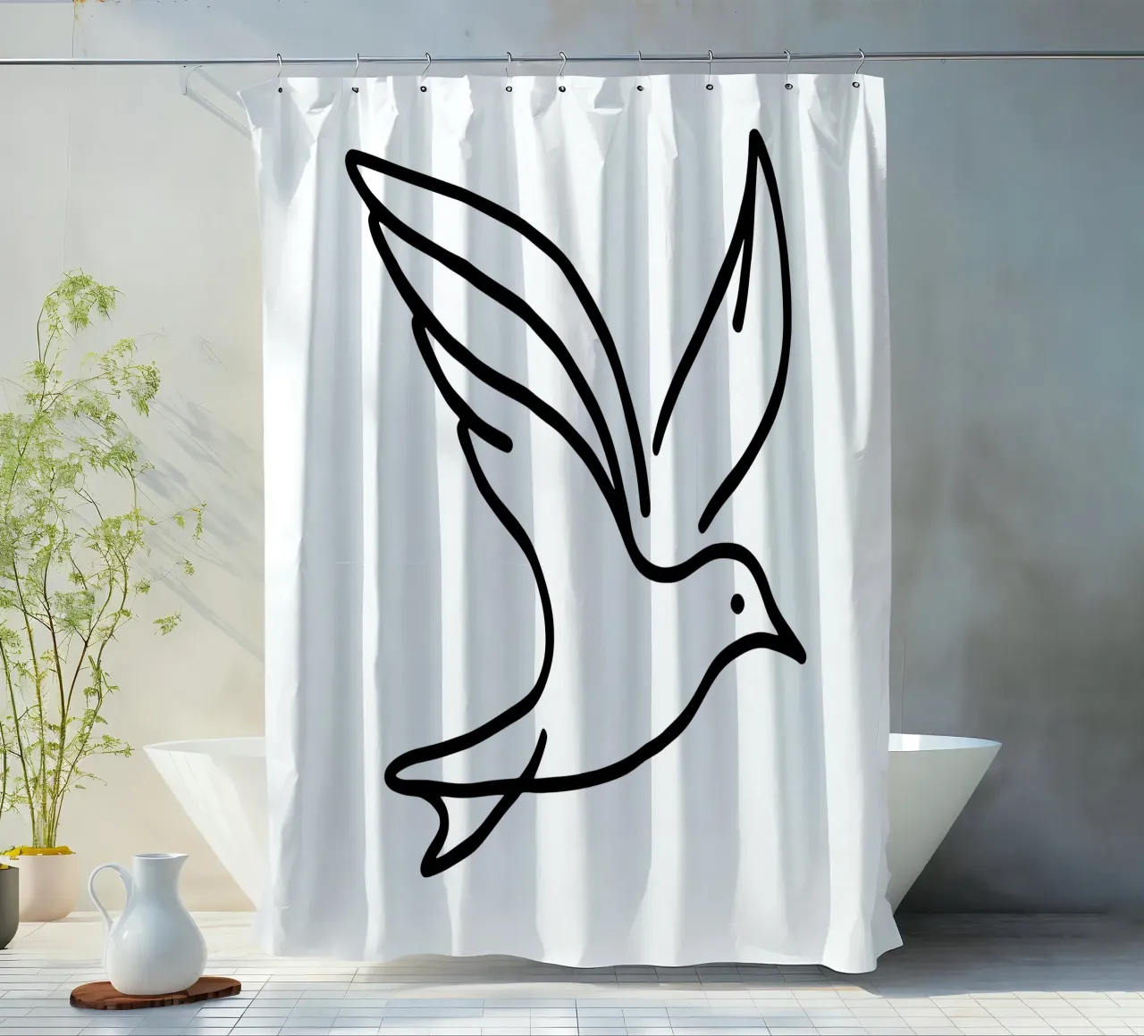 Möwe in Lineart, eleganter Vogelflug Duschvorhang von Bold & Simple