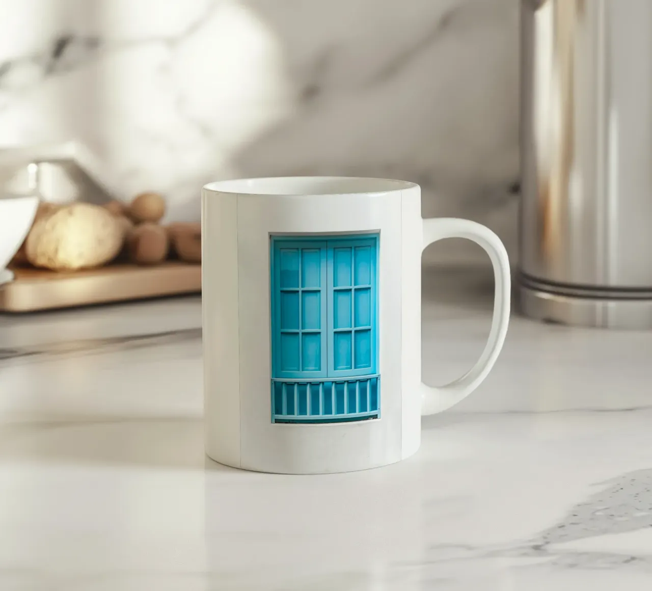 single window blue tazza in ceramica da feny
