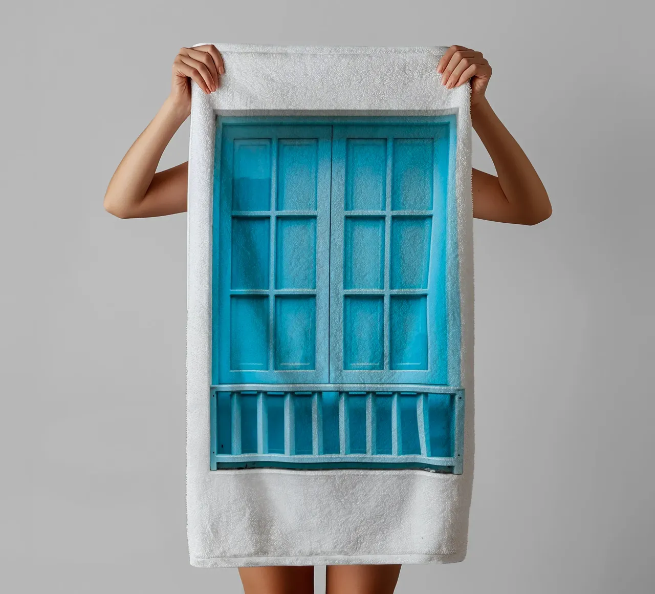 single window blue asciugamano da bagno da feny