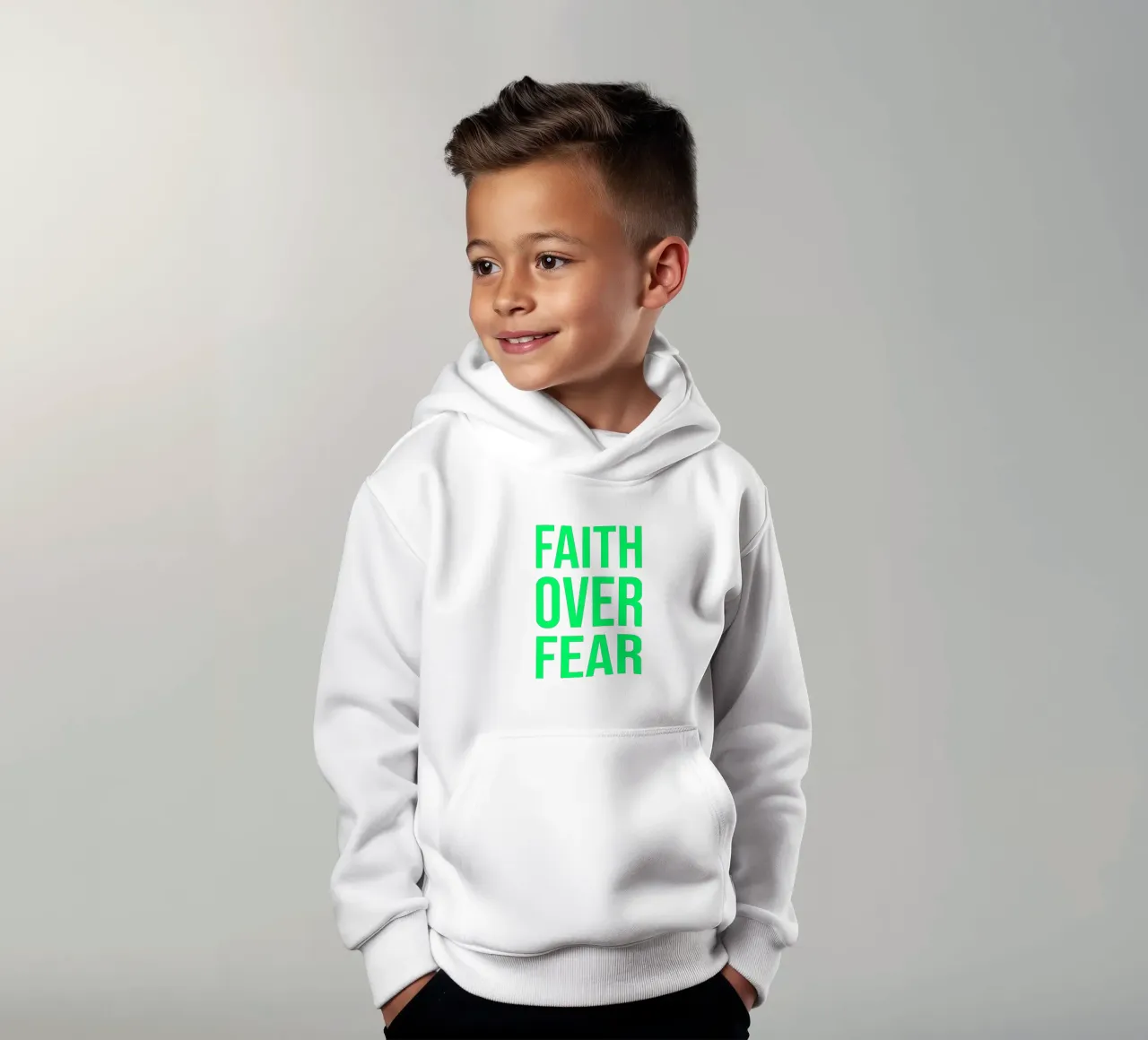 OVER series- bold letters, brave values (5 colors) felpa bambino con cappuccio da FRICKE DESIGN