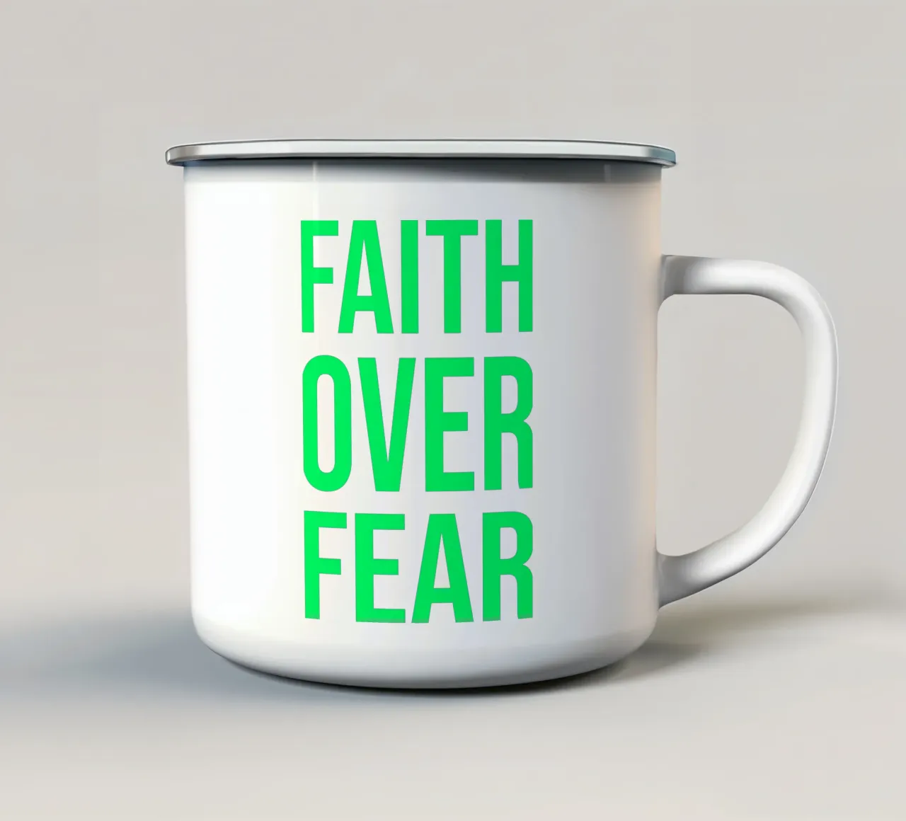 OVER series- bold letters, brave values (5 colors) emaille mok van FRICKE DESIGN