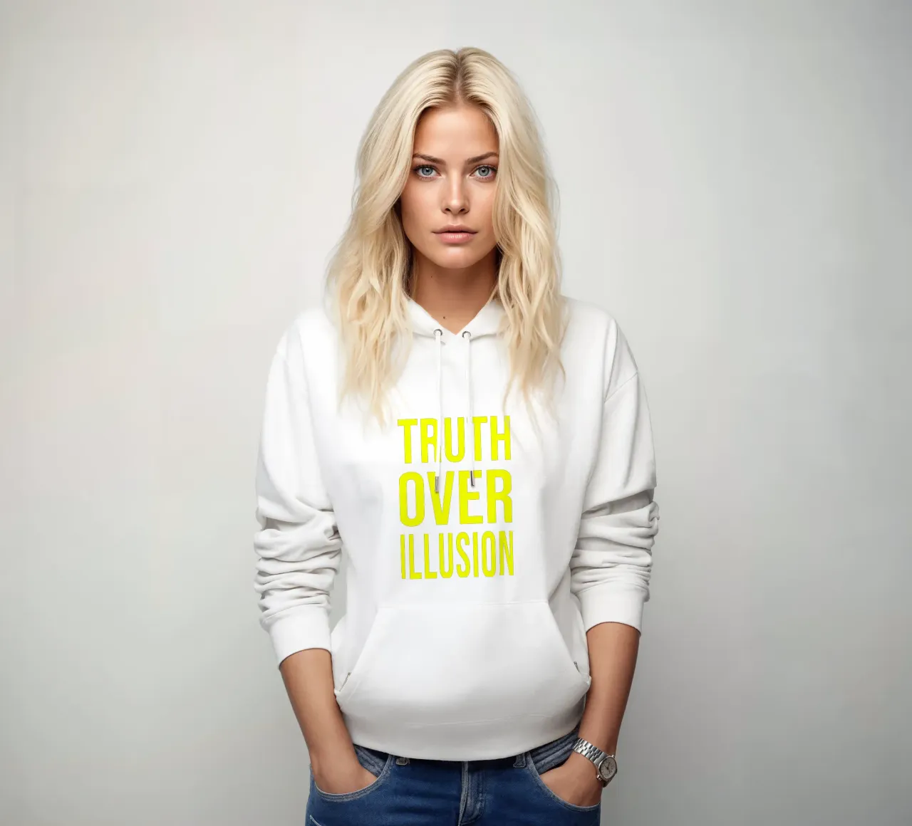 OVER series - bold letters, brave values (5 colors) felpa con cappuccio da FRICKE DESIGN