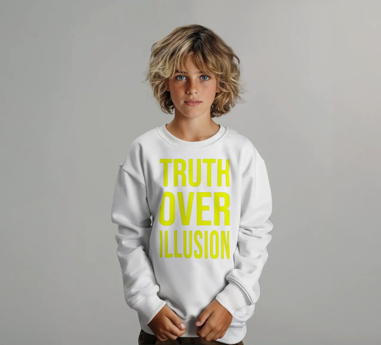 OVER series - bold letters, brave values (5 colors) felpa bambino da FRICKE DESIGN