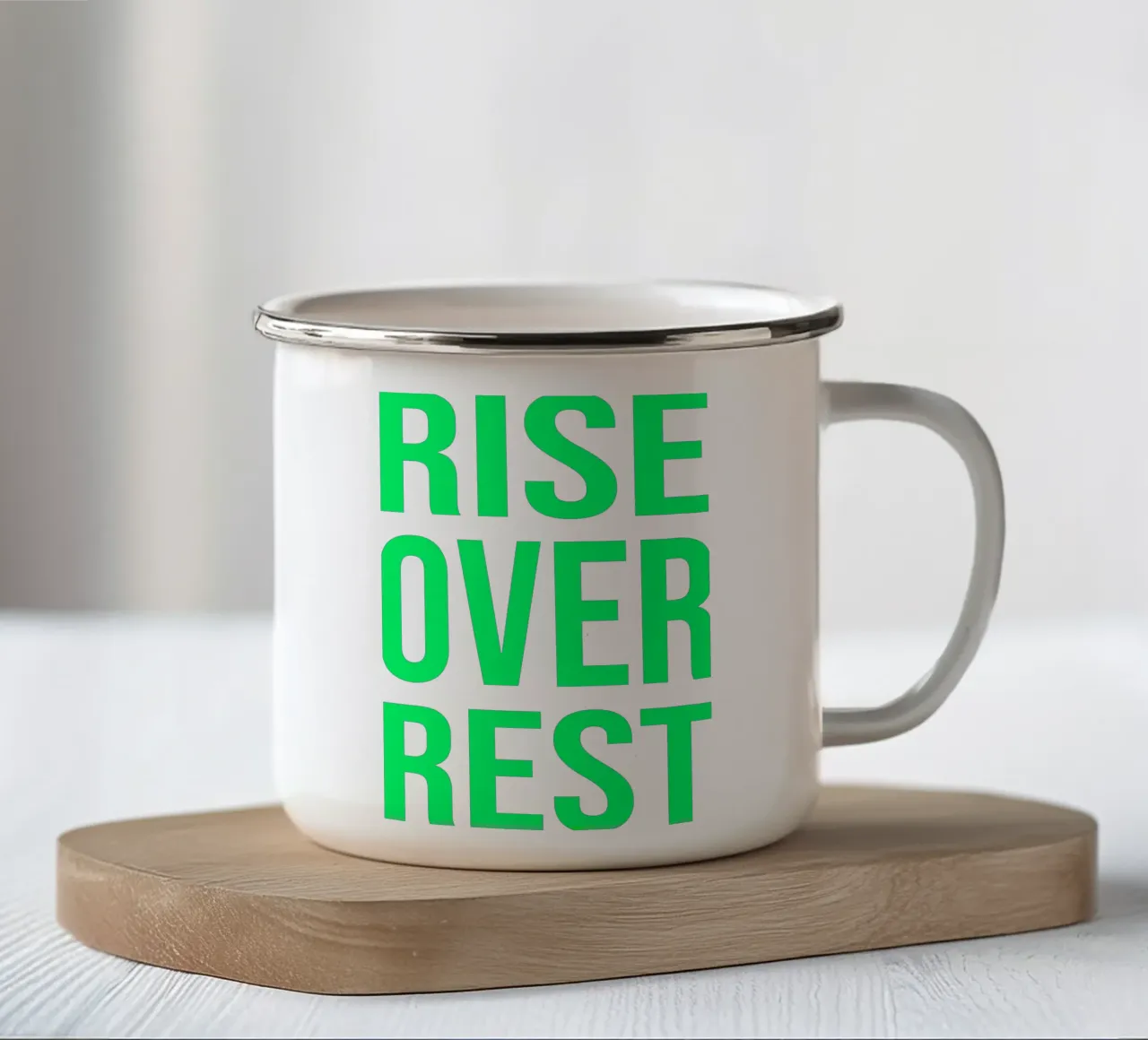 OVER series - bold letters, brave values (5 colors) tazza in smalto da FRICKE DESIGN
