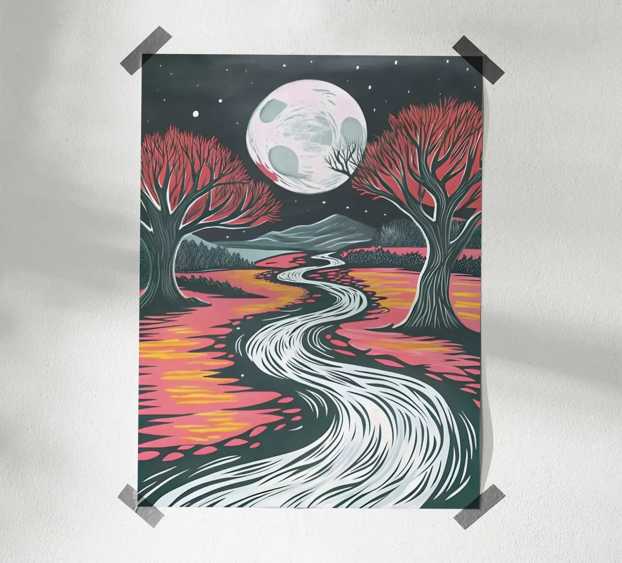 Fiume al chiaro di luna poster da Artistic-shop