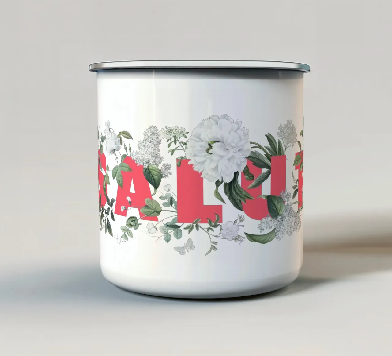 Salute Fiori e Insetti Rosso Bianco tazza in smalto da Studio Frances M