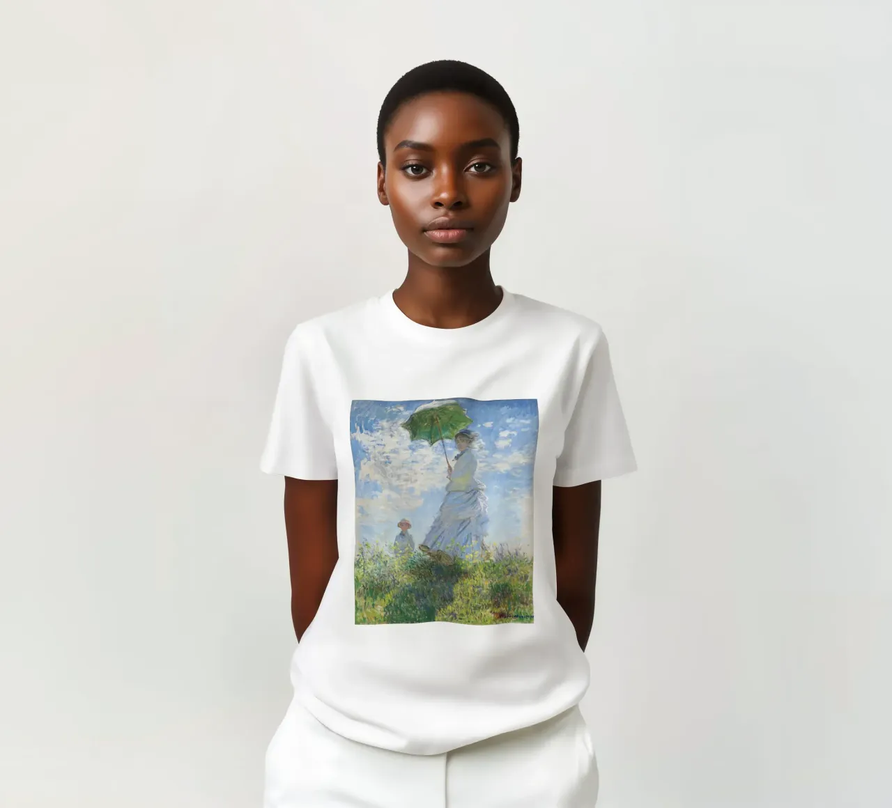 Claude Monet Donna con ombrellone t-shirt da Chérie Prints