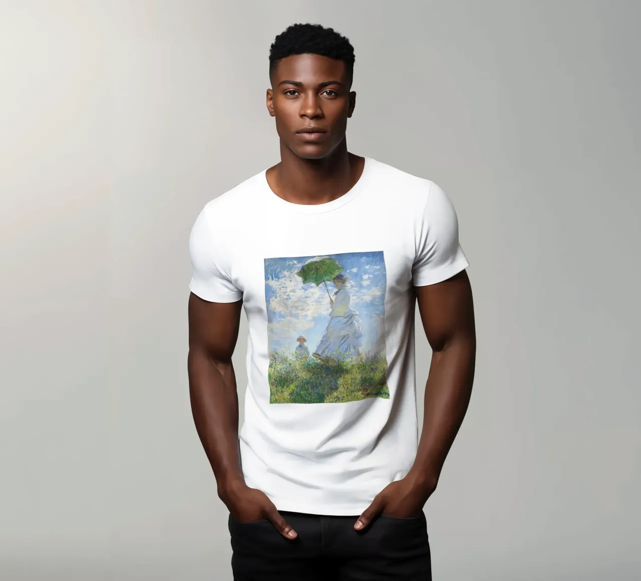 Claude Monet Donna con ombrellone t-shirt da Chérie Prints