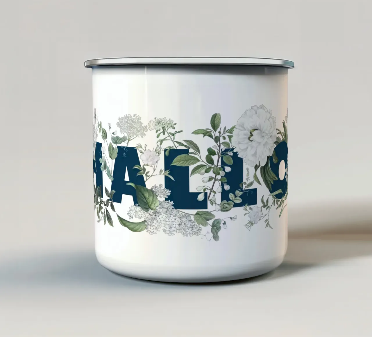 Ciao Fiori e Insetti Blu Bianco tazza in smalto da Studio Frances M