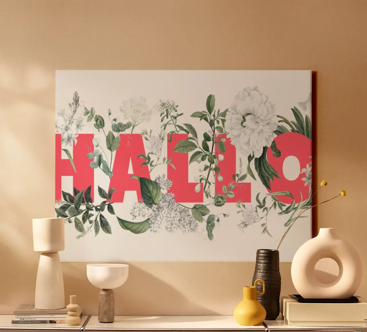 Ciao Fiori e Insetti Rosso Bianco tela da Studio Frances M