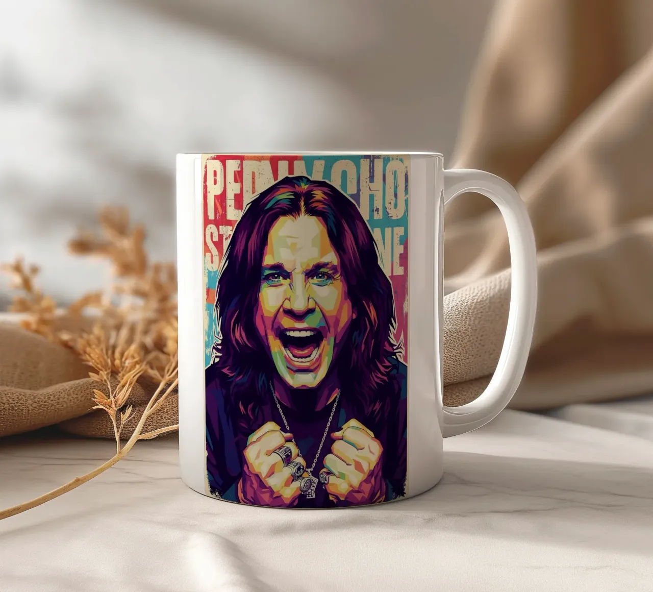 Arte tributo a Ozzy Osbourne tazza in ceramica da Hantamrata