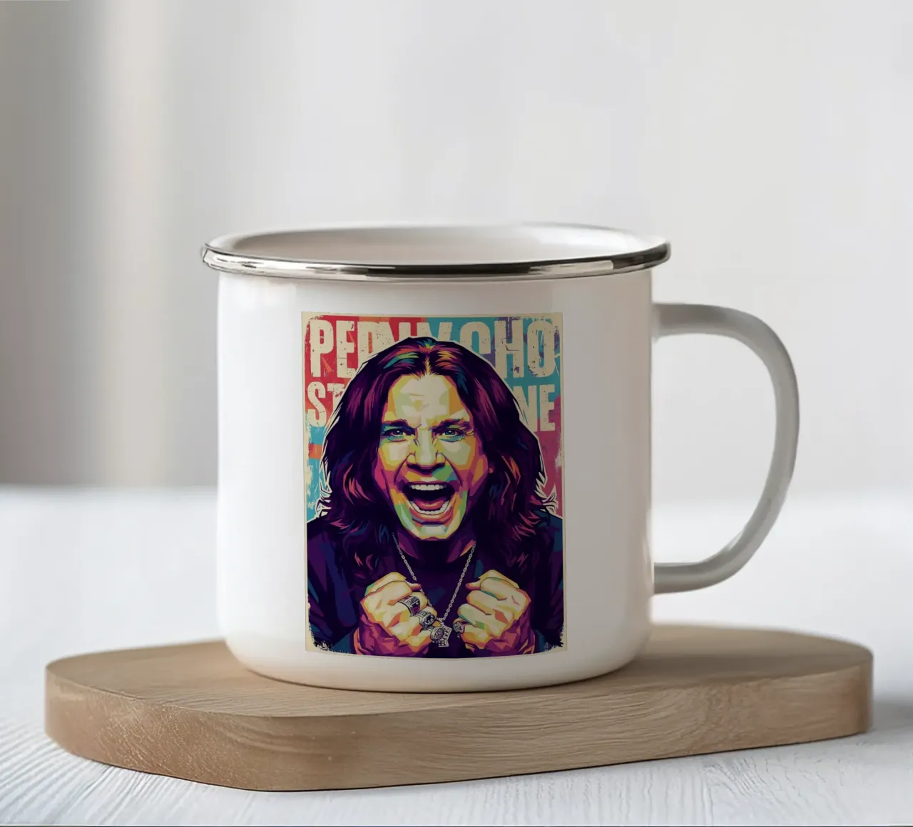 Arte tributo a Ozzy Osbourne tazza in smalto da Hantamrata
