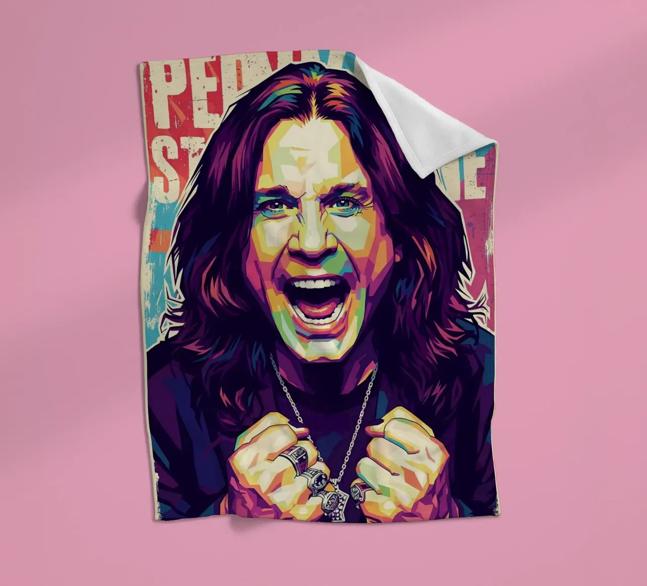 Arte tributo a Ozzy Osbourne coperta in pile da Hantamrata