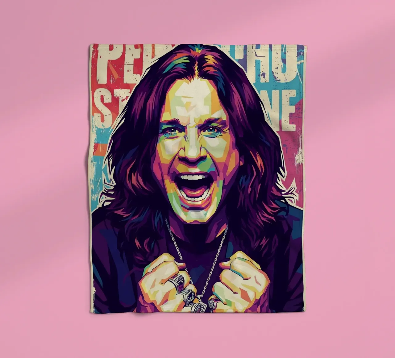 Arte tributo a Ozzy Osbourne coperta in pile da Hantamrata
