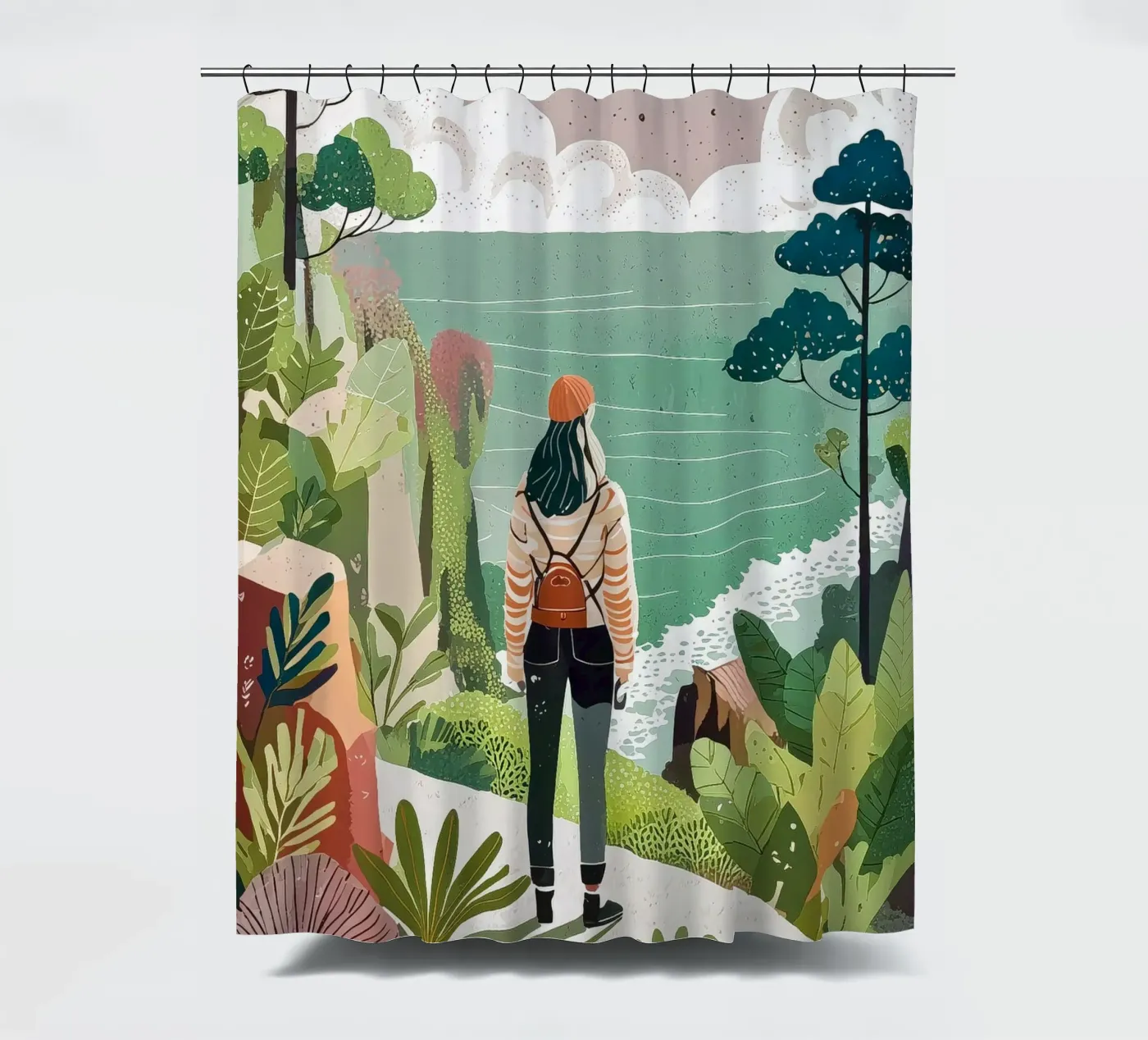 Abenteurer am Meer: Natur, Reisen, Abenteuer Kunstdruck Duschvorhang von Hightown Design