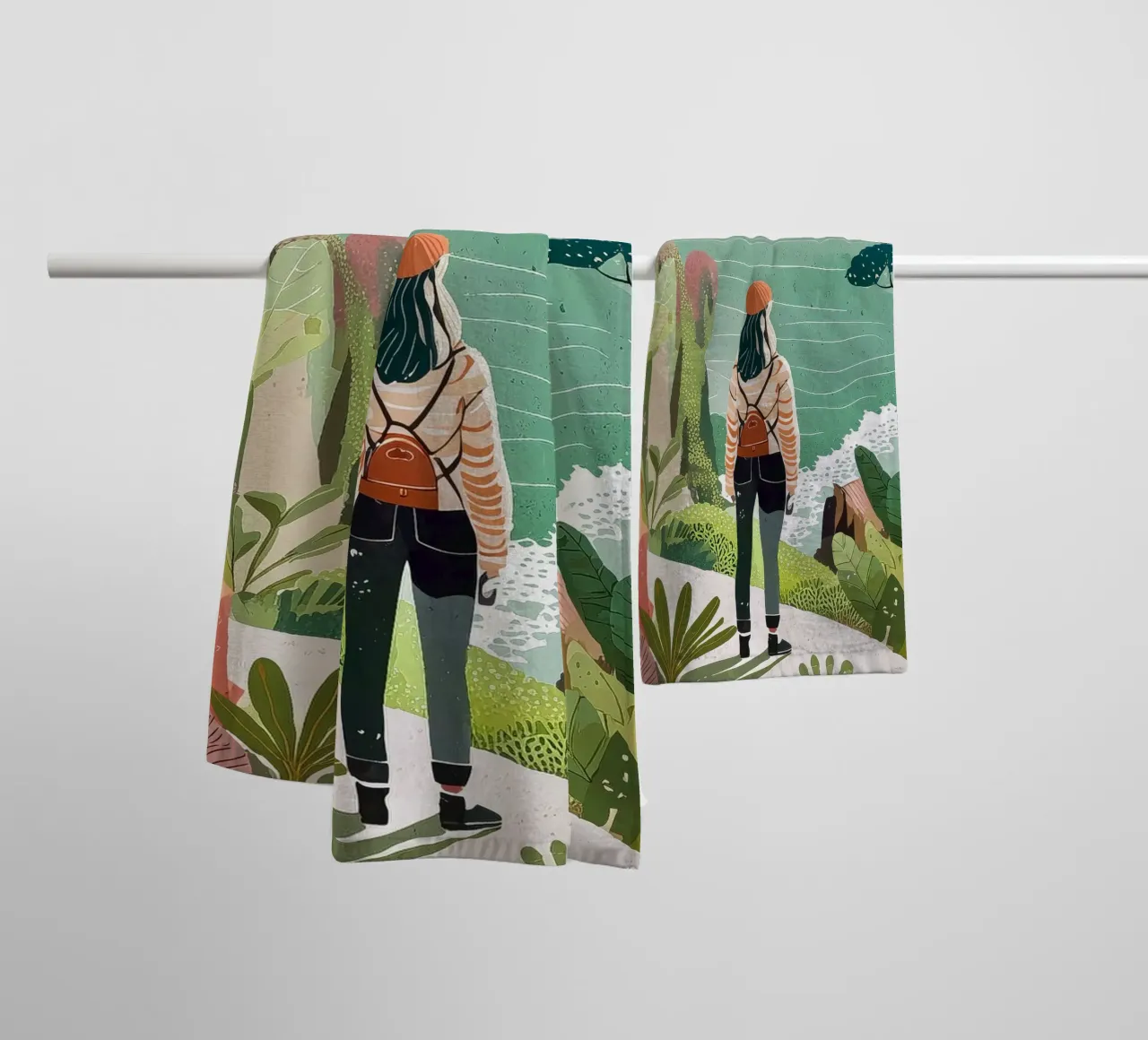 Adventurer by the Sea: Nature, Travel, Adventure Art Print towel by Hightown Design